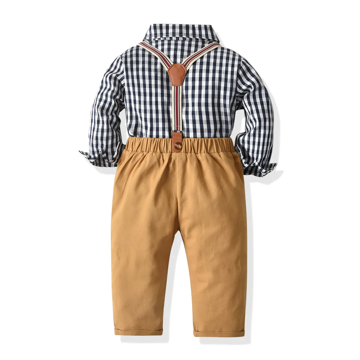 2 Pieces Set Baby Kid Boys Dressy Checked Bow Shirts And Solid Color Pants Wholesale 01786822