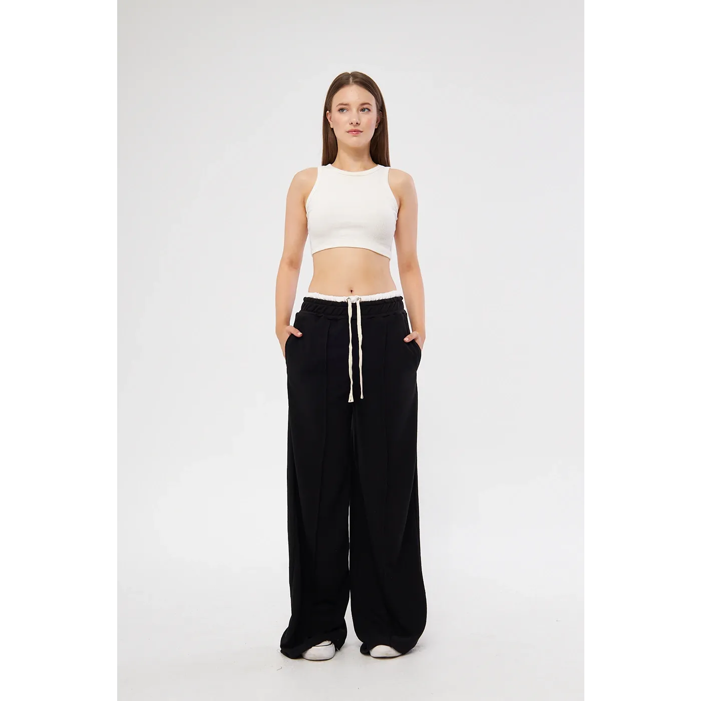 Black Boxer Belt Wide Leg Trousers