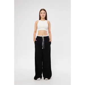 Black Boxer Belt Wide Leg Trousers