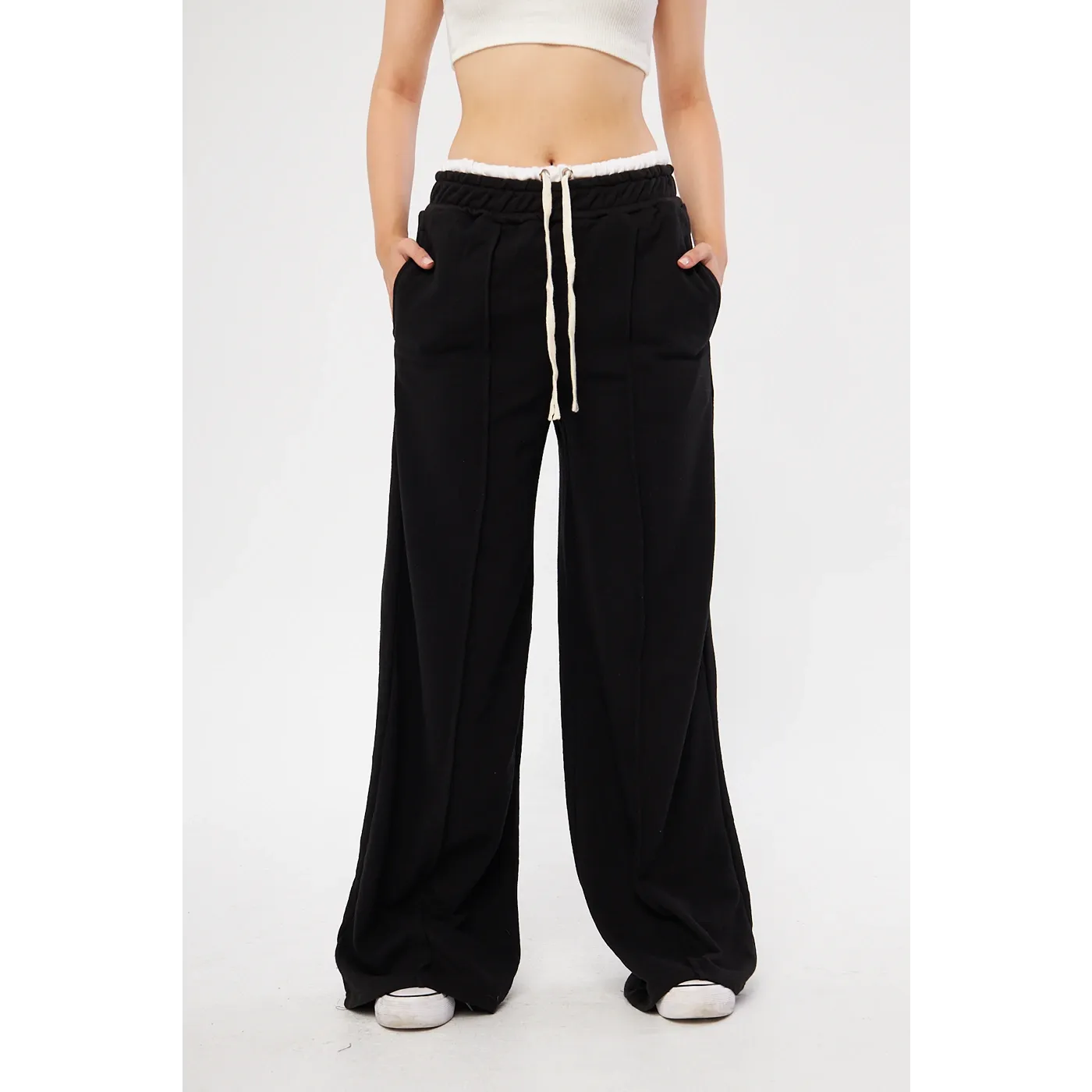 Black Boxer Belt Wide Leg Trousers