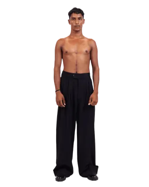 BLACK KHADDAR DOUBLE-PLEATED TROUSERS