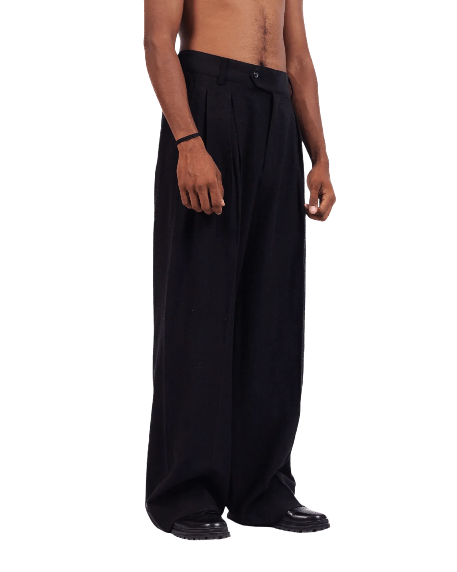 BLACK KHADDAR DOUBLE-PLEATED TROUSERS