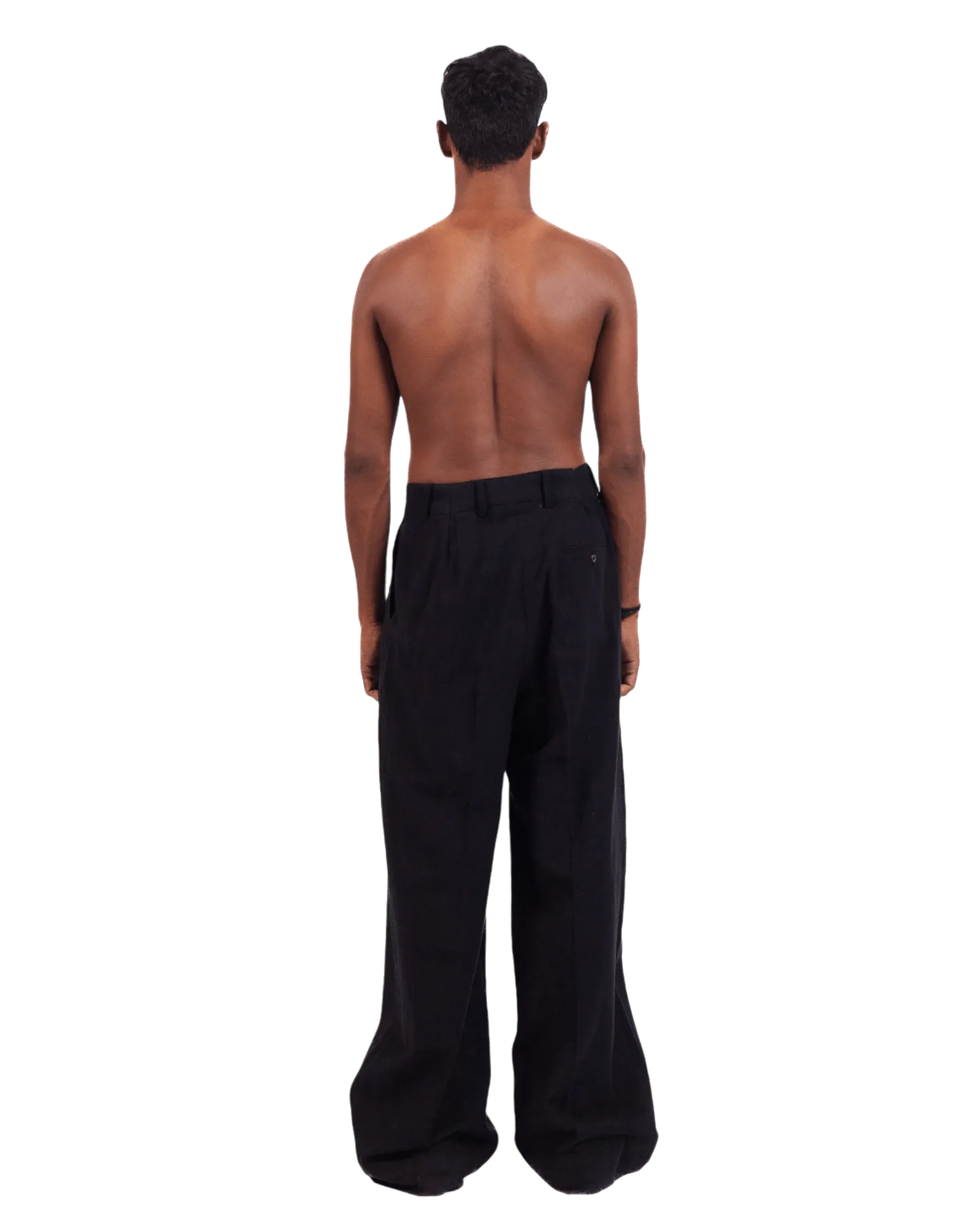 BLACK KHADDAR DOUBLE-PLEATED TROUSERS