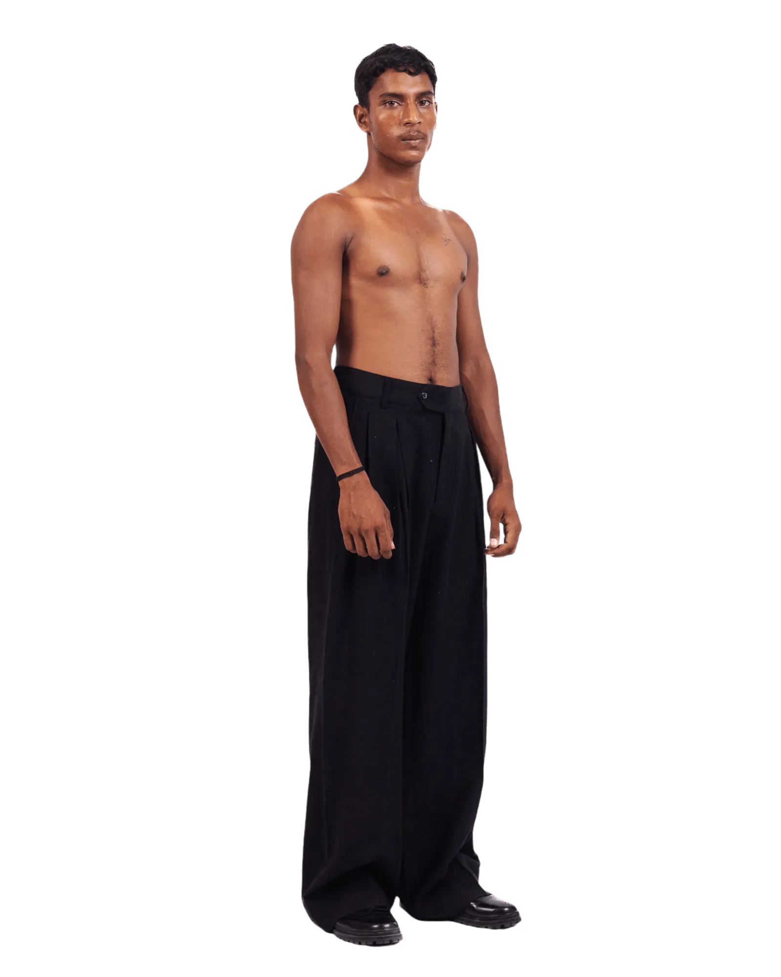 BLACK KHADDAR DOUBLE-PLEATED TROUSERS