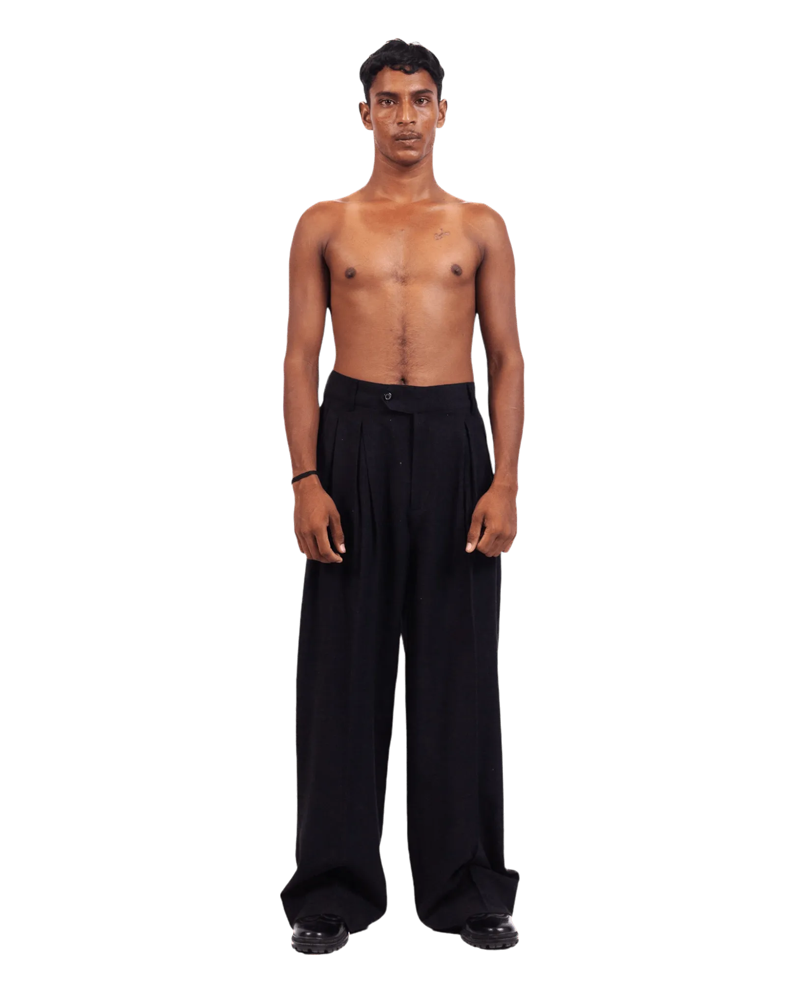 BLACK KHADDAR DOUBLE-PLEATED TROUSERS