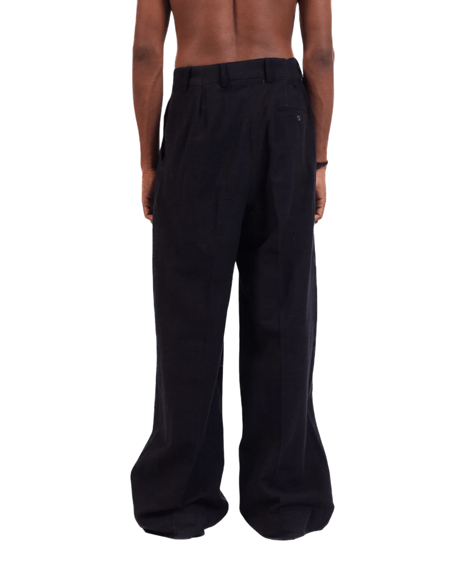 BLACK KHADDAR DOUBLE-PLEATED TROUSERS