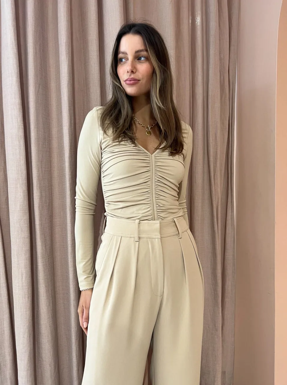 By Johnny Pleat Front Pant in Sand
