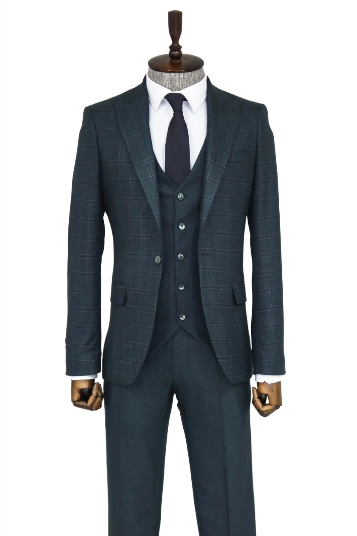 Checked Slim Fit Green Men Suit and Shirt Combination - Wessi