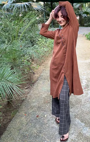 Cinnamon Kurta with Grey Checked Pants