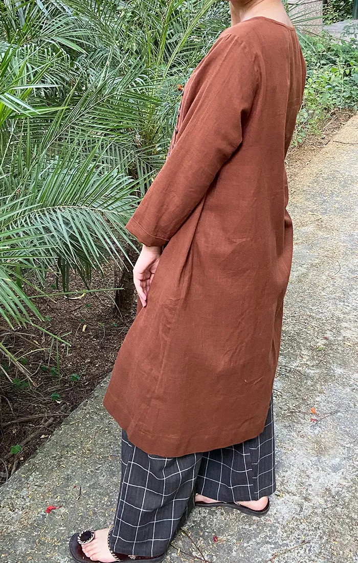 Cinnamon Kurta with Grey Checked Pants