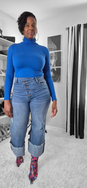 Crossover Waistline Wide Leg Jeans