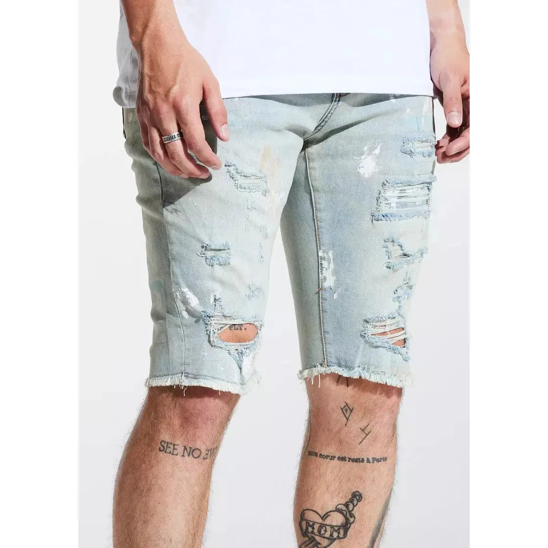 Crysp Denim Blue Paint Philips Shorts (CRYSPSP221-105)