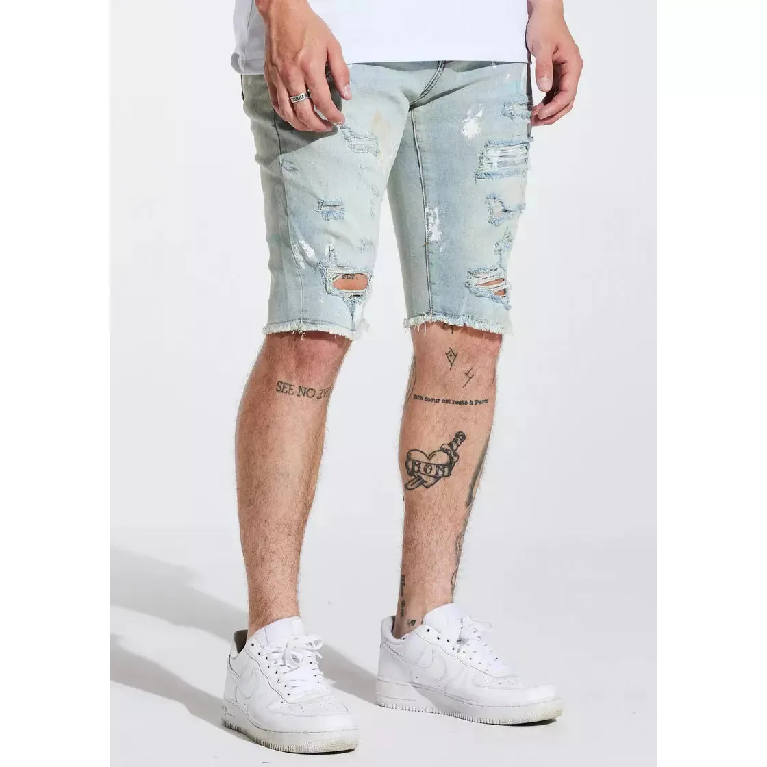 Crysp Denim Blue Paint Philips Shorts (CRYSPSP221-105)