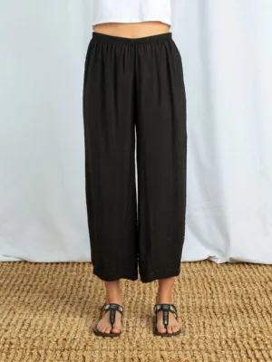 Cut-Loose Easy Crop Pants Hanky Linen Black