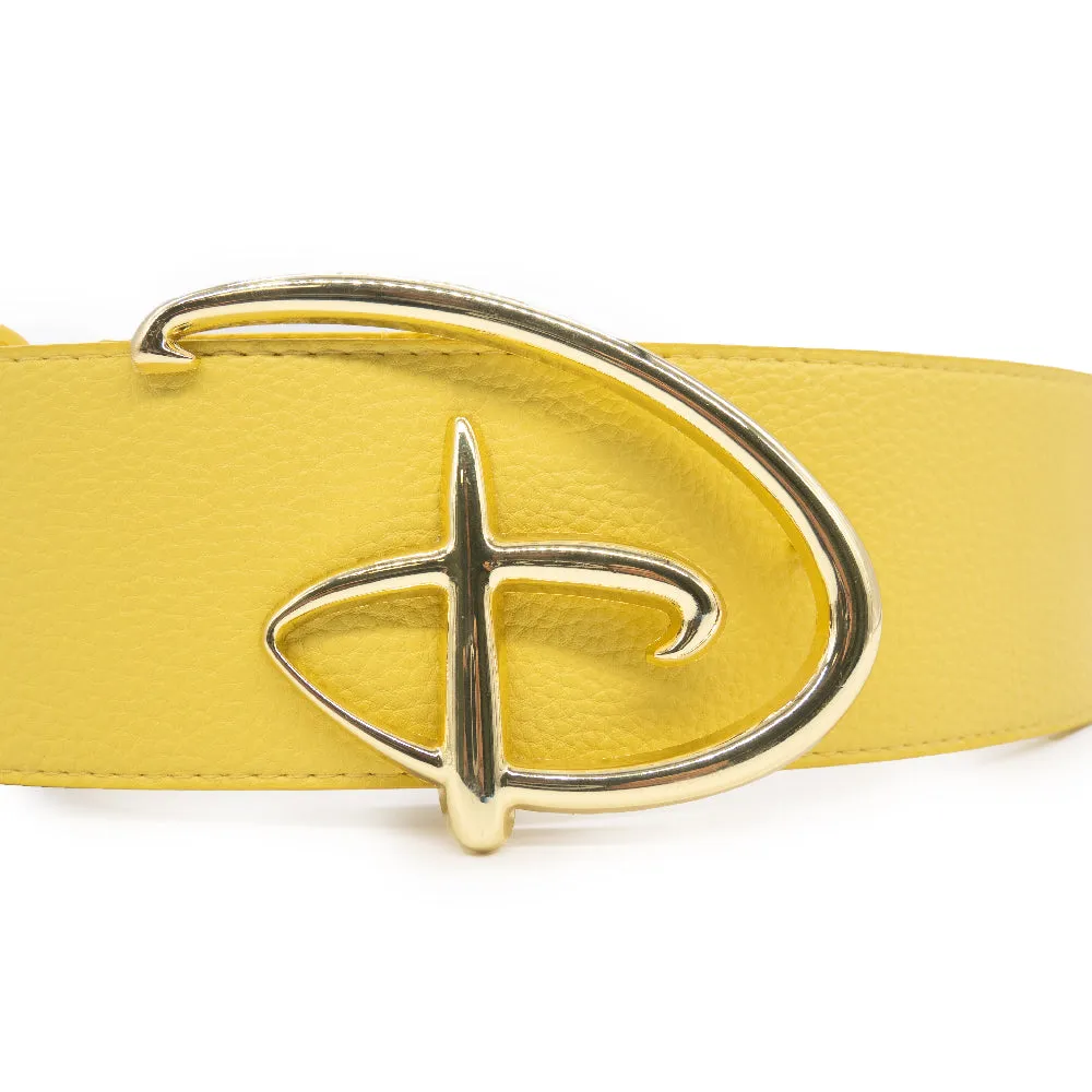 Disney Signature D Logo Gold Cast Buckle - Yellow PU Strap Belt
