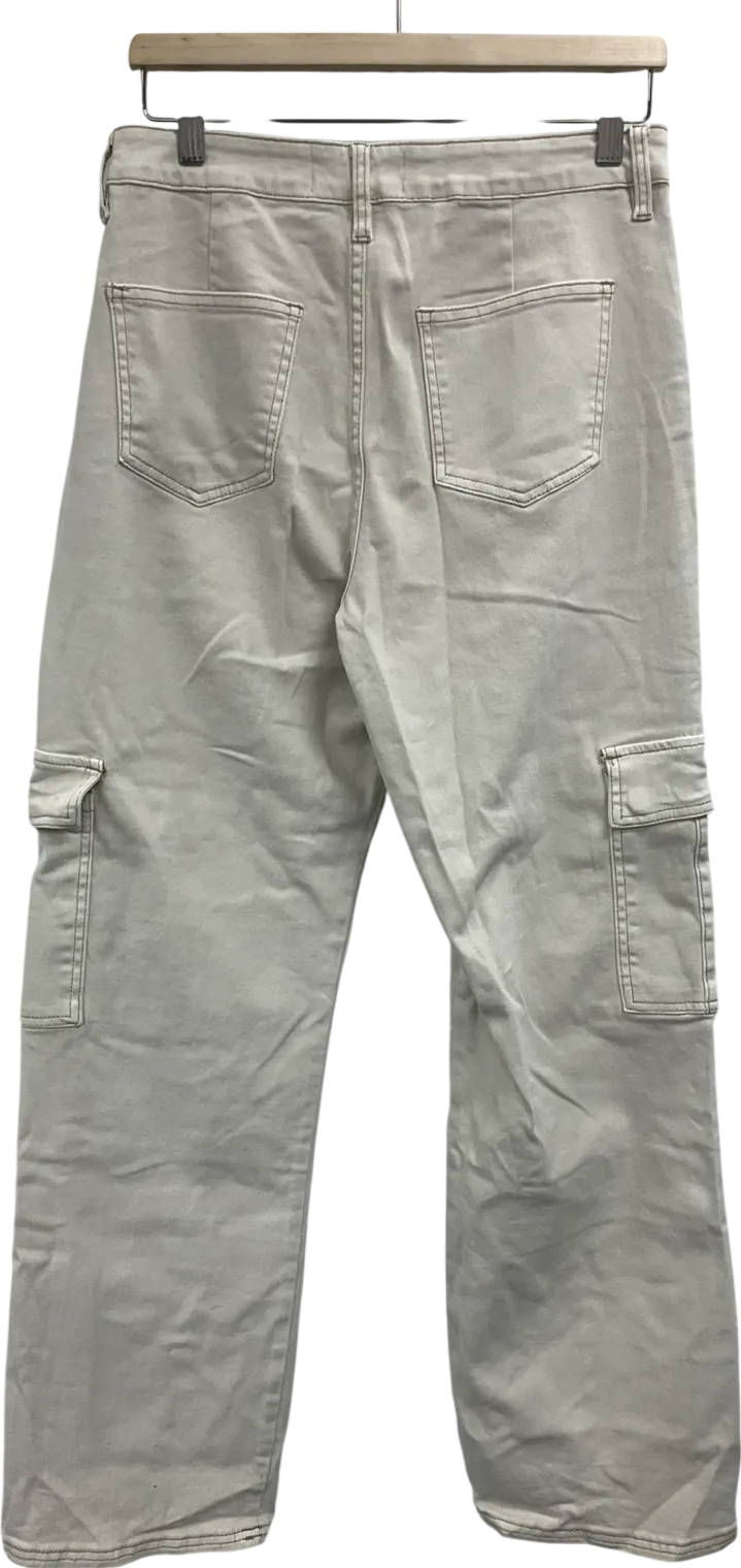 Fashion Nova Cream Patrica Wide Leg Cargo Trousers UK S