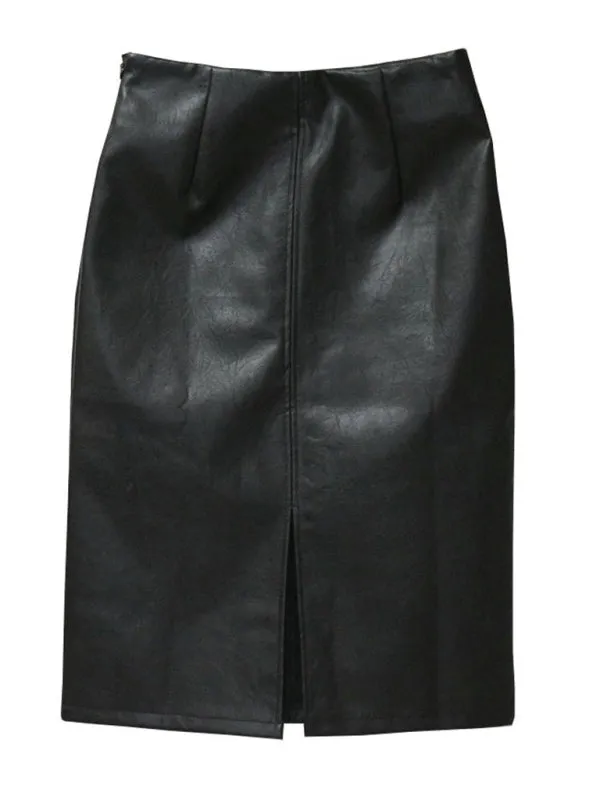 Faux Leather Fitted Midi Skirt