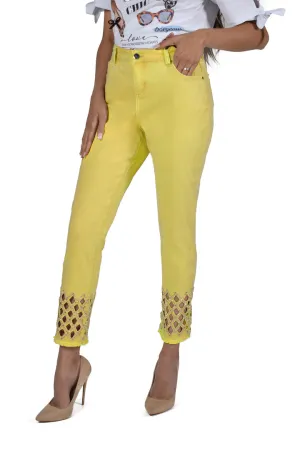 Frank Lyman Cutout Dimante Jeans  - Yellow