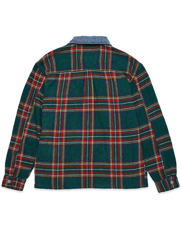 Green Flannel Shacket for Men & Women (with Denim Contrast)