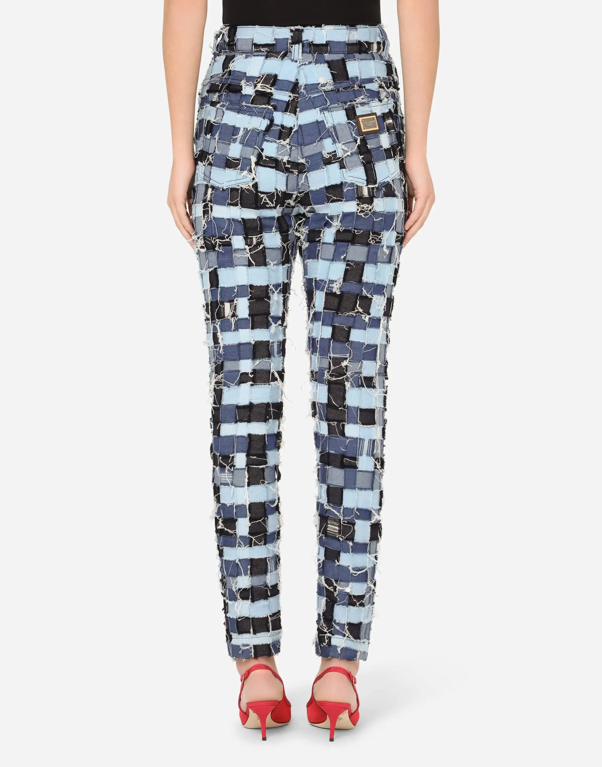 High-Waisted Patchwork Denim Jeans