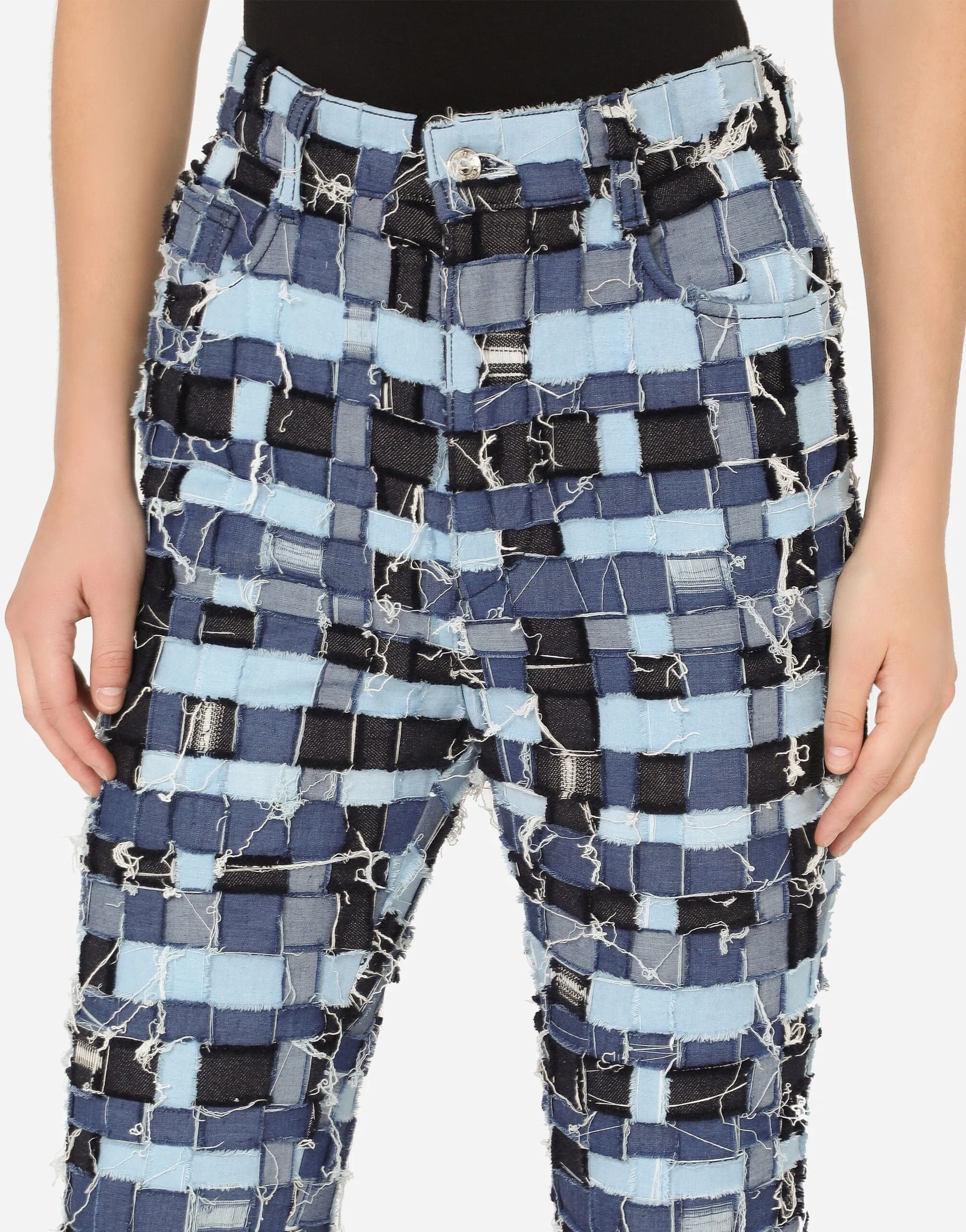 High-Waisted Patchwork Denim Jeans