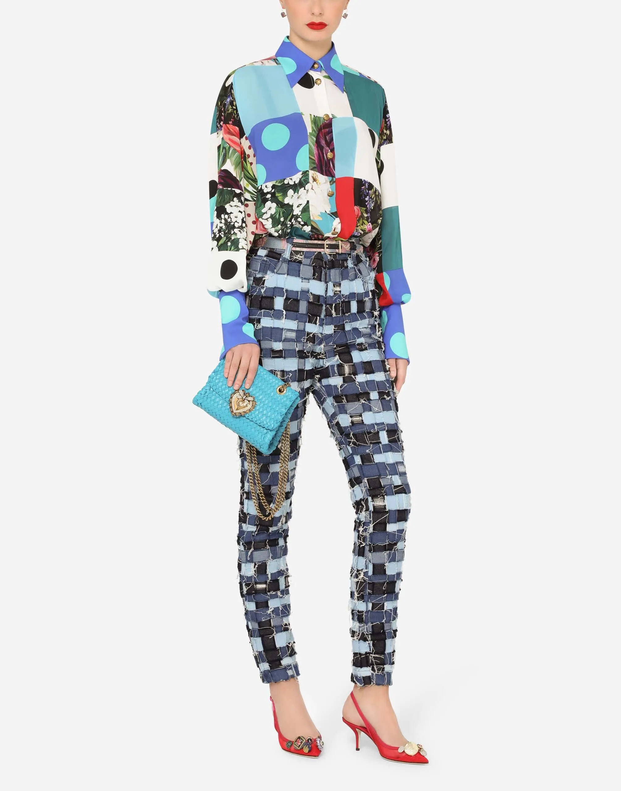 High-Waisted Patchwork Denim Jeans