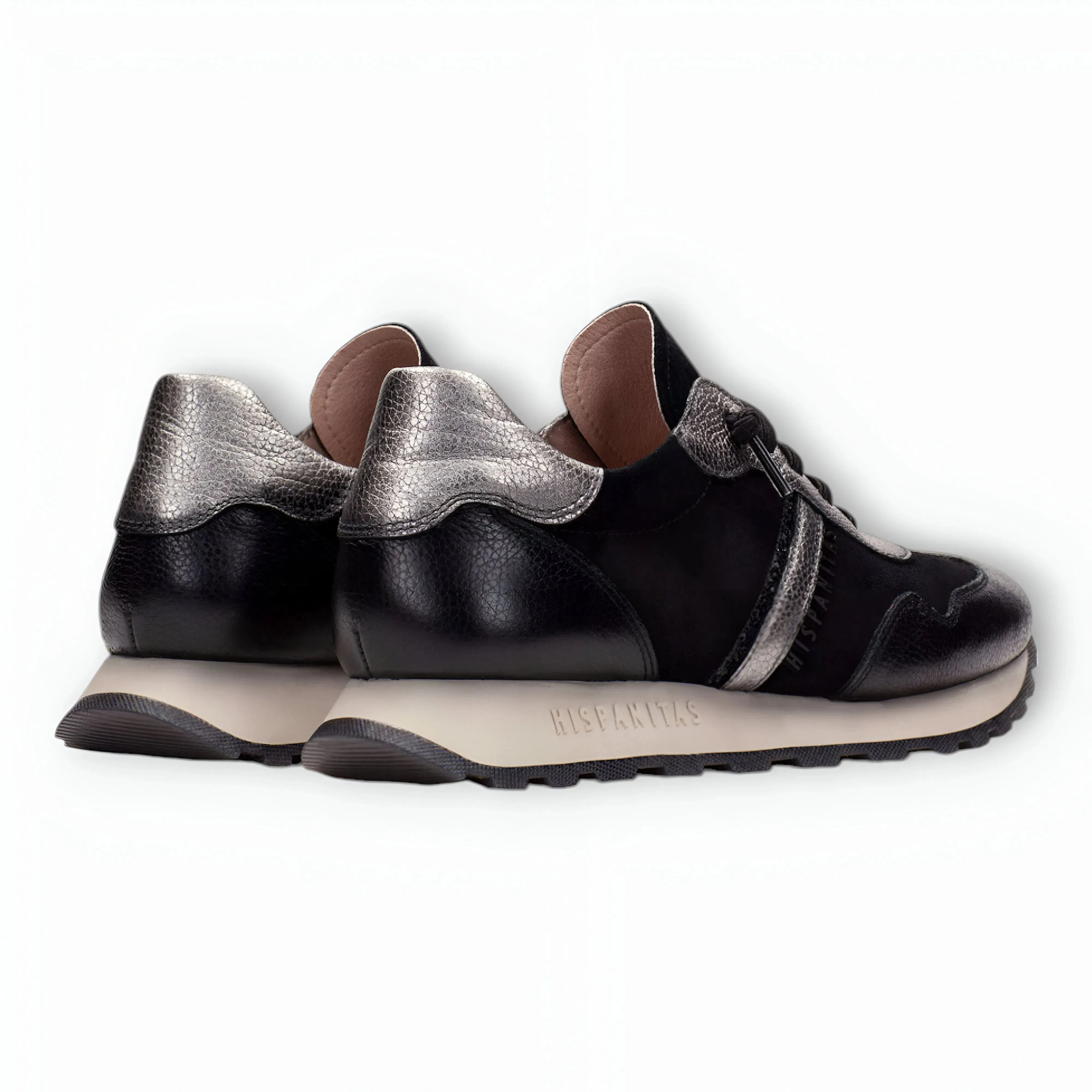 Hispanitas Runner Loira Black Suede with Pewter Accents and Bungee Laces