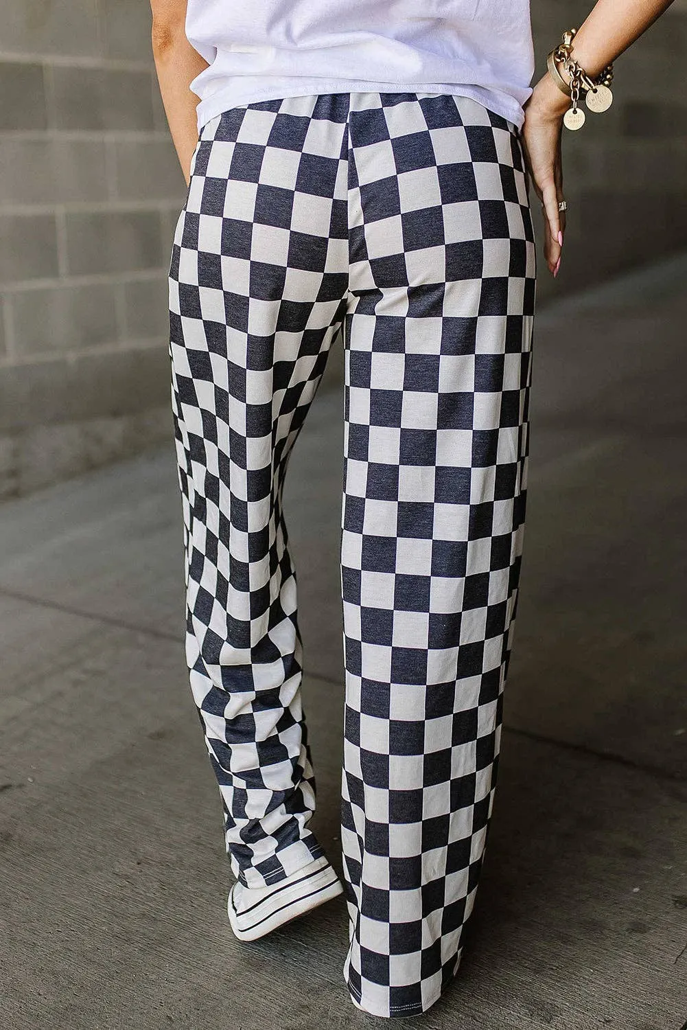 JOSIE CHECKED HIGH WAIST PRINT PANTS