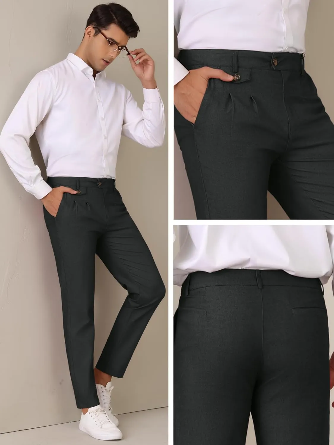 Lars Amadeus Dress Pants for Men's Pleated Front Tapered Leg Business Chino Trousers