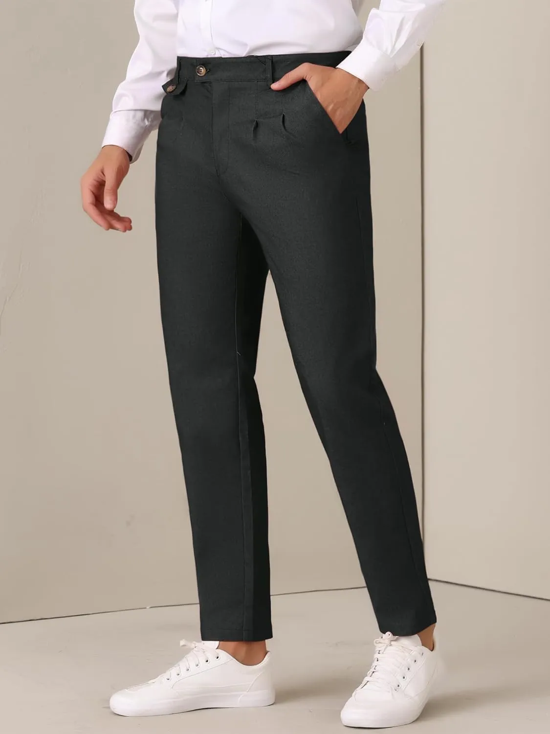 Lars Amadeus Dress Pants for Men's Pleated Front Tapered Leg Business Chino Trousers