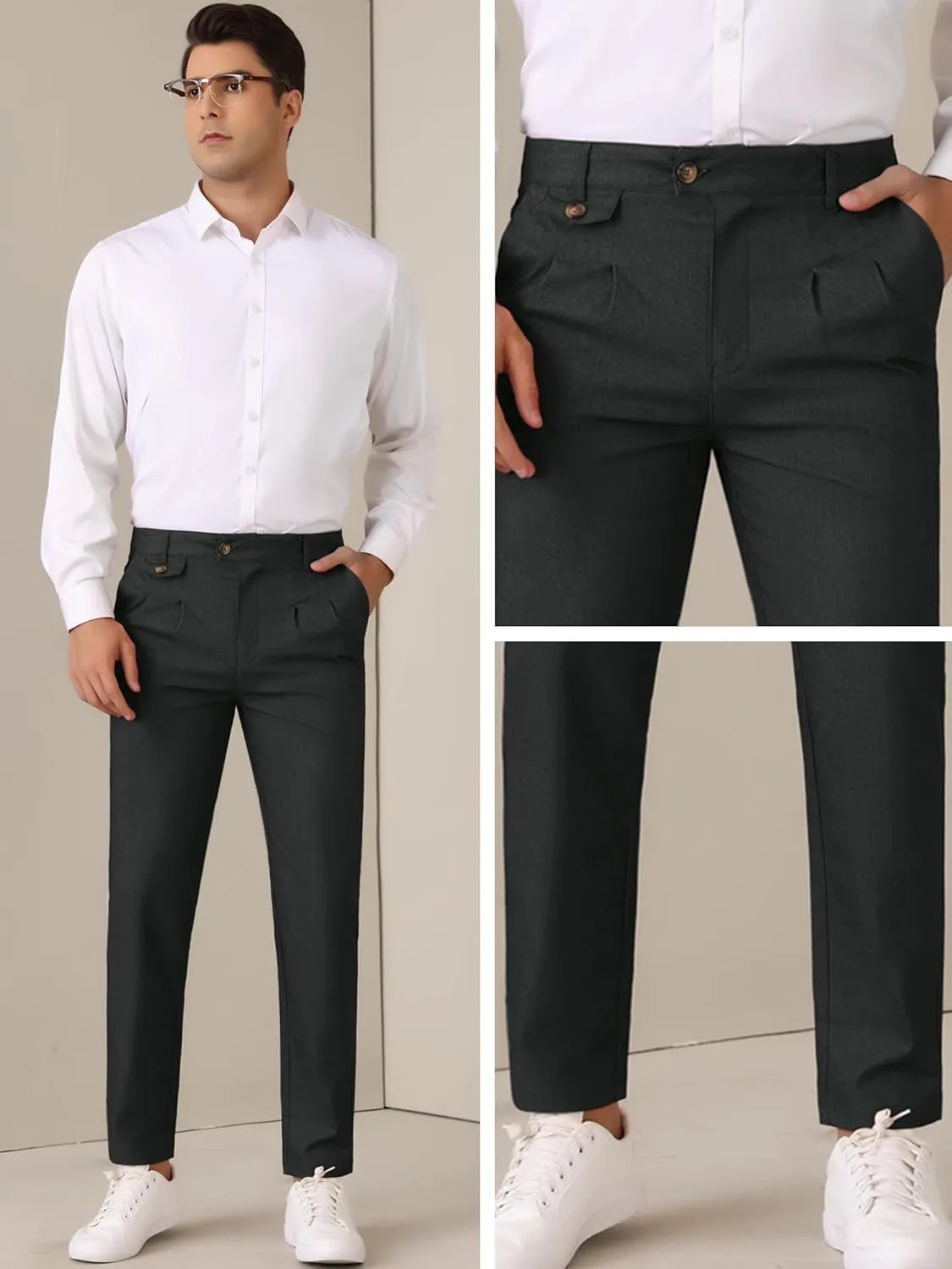 Lars Amadeus Dress Pants for Men's Pleated Front Tapered Leg Business Chino Trousers
