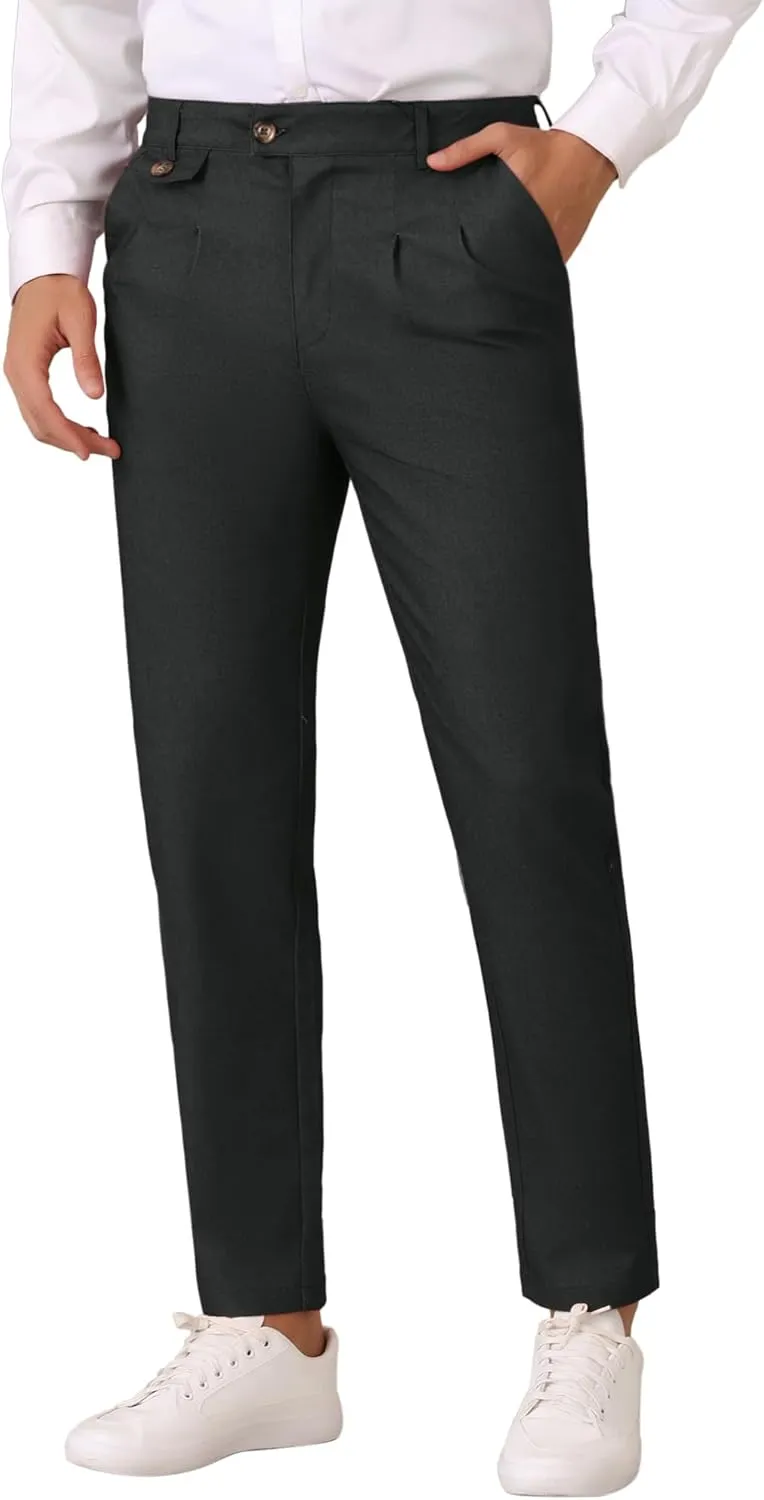 Lars Amadeus Dress Pants for Men's Pleated Front Tapered Leg Business Chino Trousers