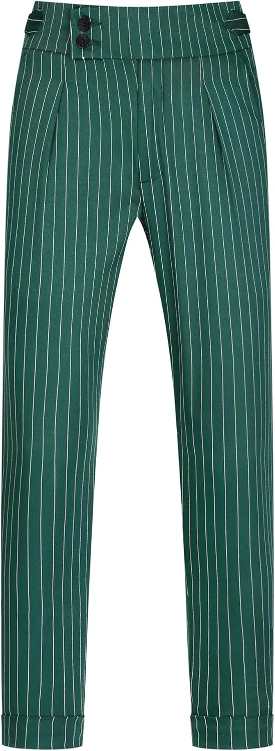 Lars Amadeus Striped Dress Pants for Men's Pleated Front Business Tapered Cropped Trousers