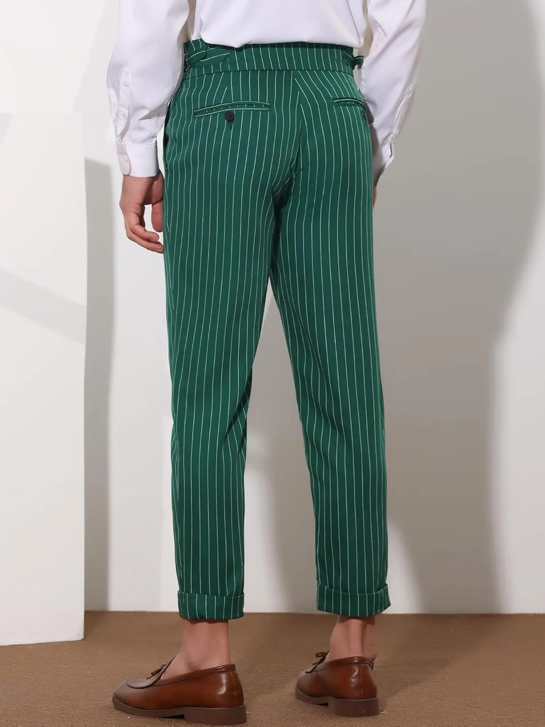 Lars Amadeus Striped Dress Pants for Men's Pleated Front Business Tapered Cropped Trousers