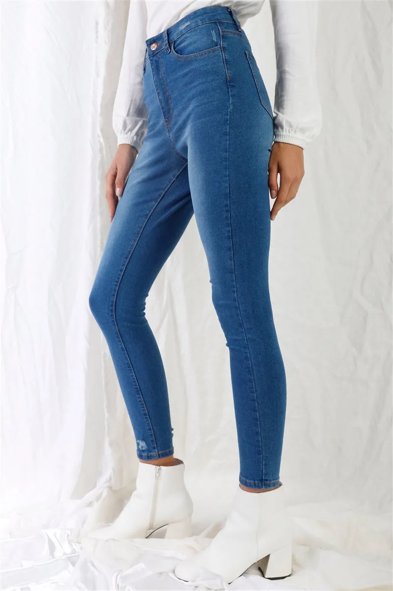 Mid Blue High-waisted Skinny Denim Jeans