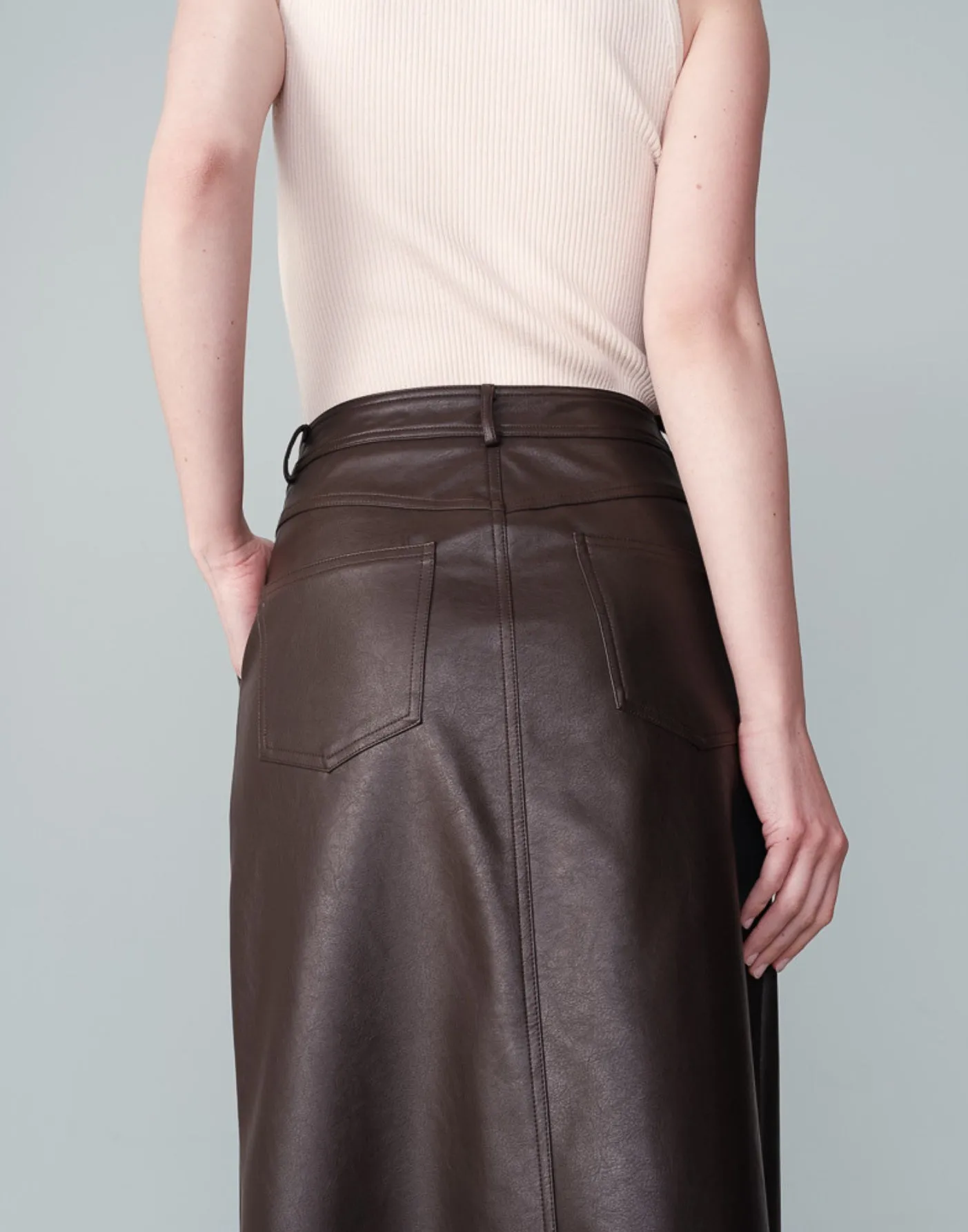 Nory Faux Leather Skirt in Chocolate