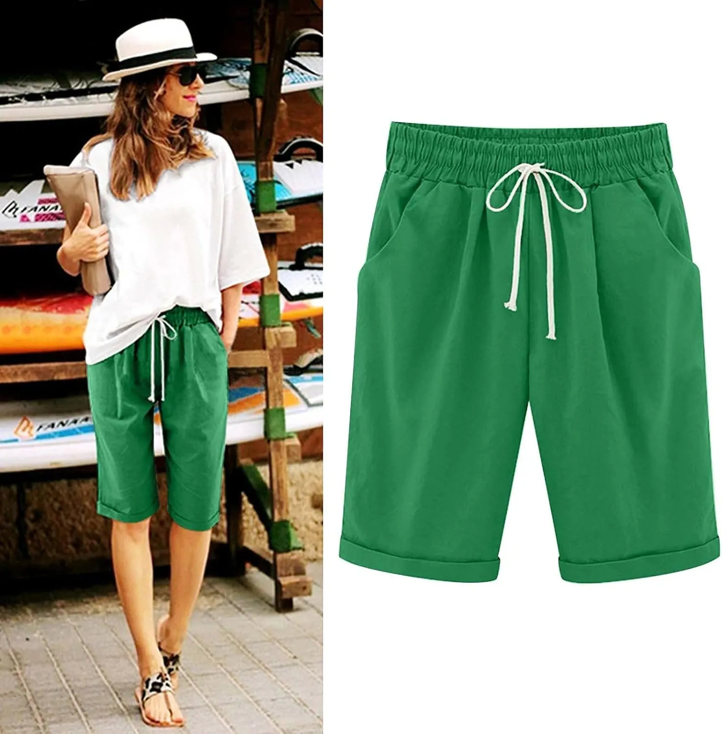 Shorts for Women Casual Summer Knee Length Drawstring Bermuda Shorts Loose Cute Wear 2024 Fashion Beach Clothes