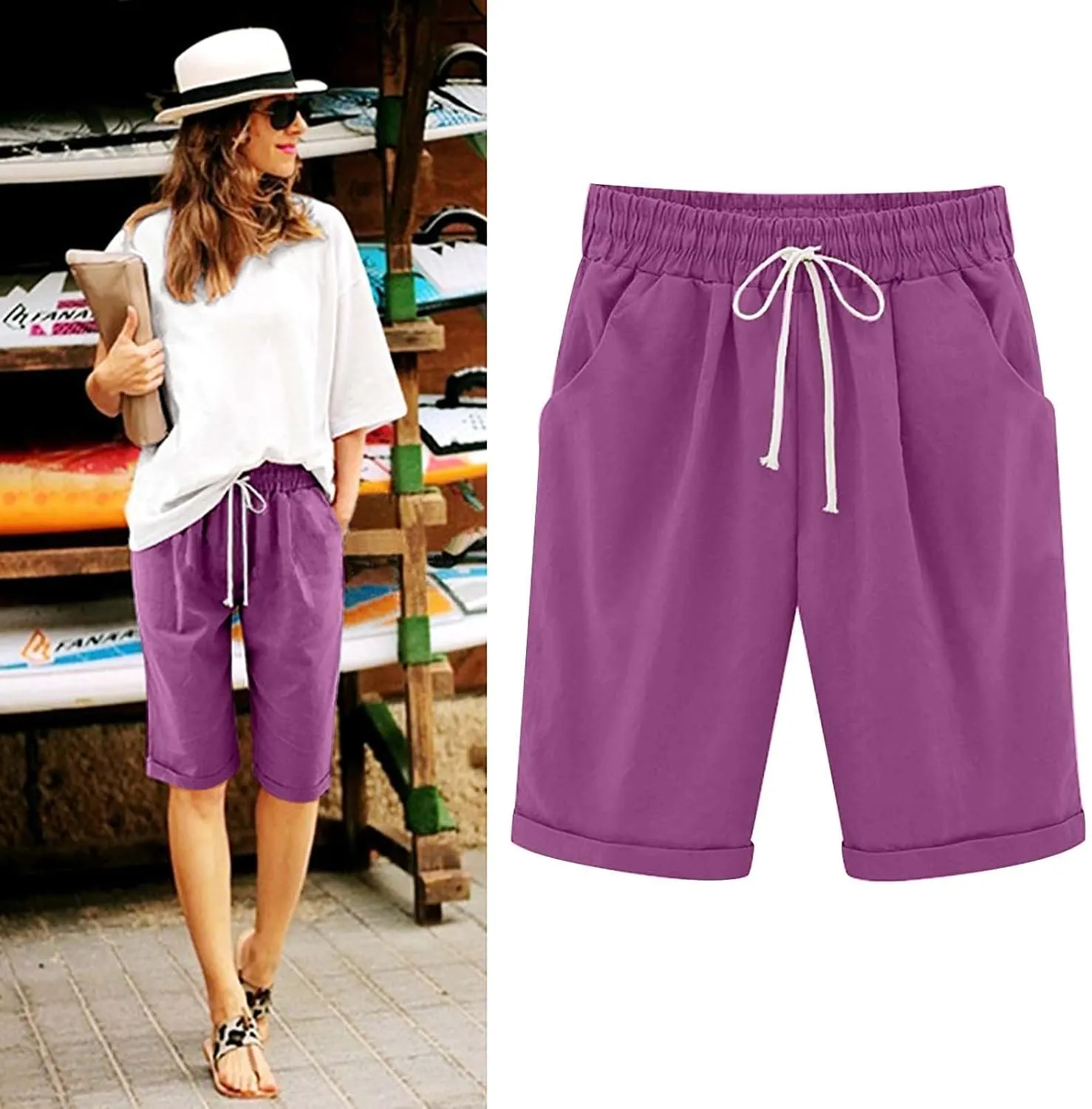 Shorts for Women Casual Summer Knee Length Drawstring Bermuda Shorts Loose Cute Wear 2024 Fashion Beach Clothes