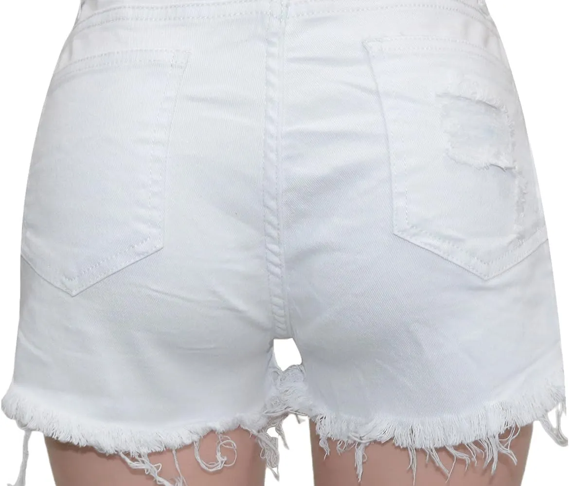 Snoly Women's Shorts Colored Rhinestone Sexy Summer High Waist Fringe Tassel Frayed Ripped Denim Jean Shorts