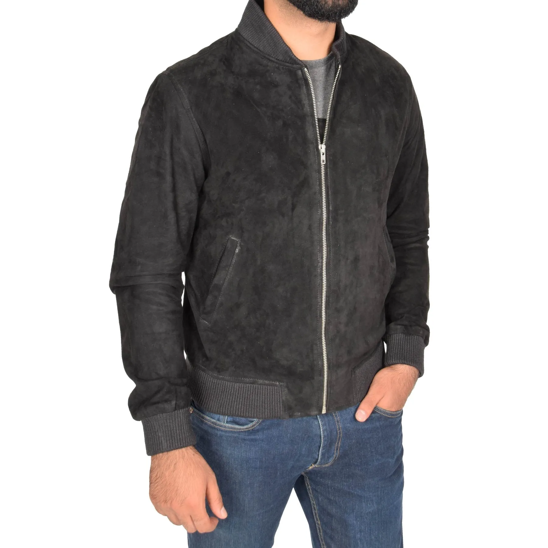 Spine Spark Black Soft Suede Leather Bomber Style Jacket