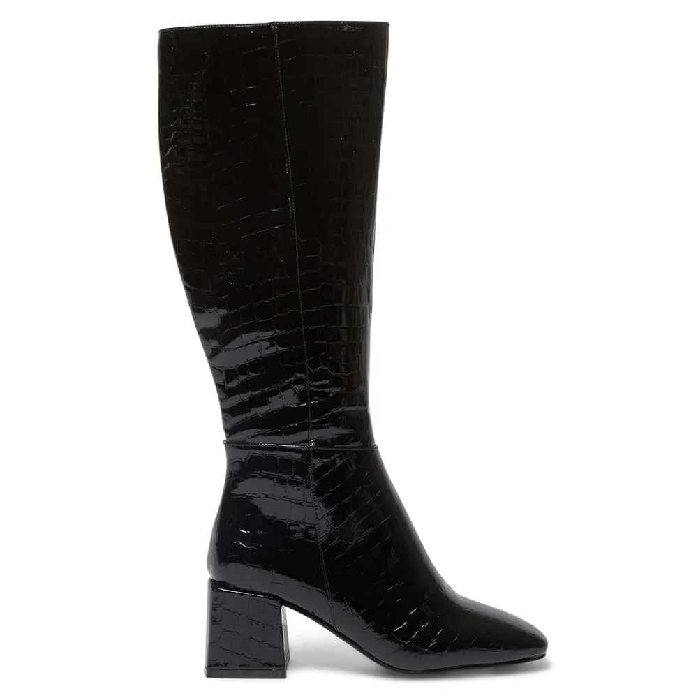 Tabby Boot in Black Croc