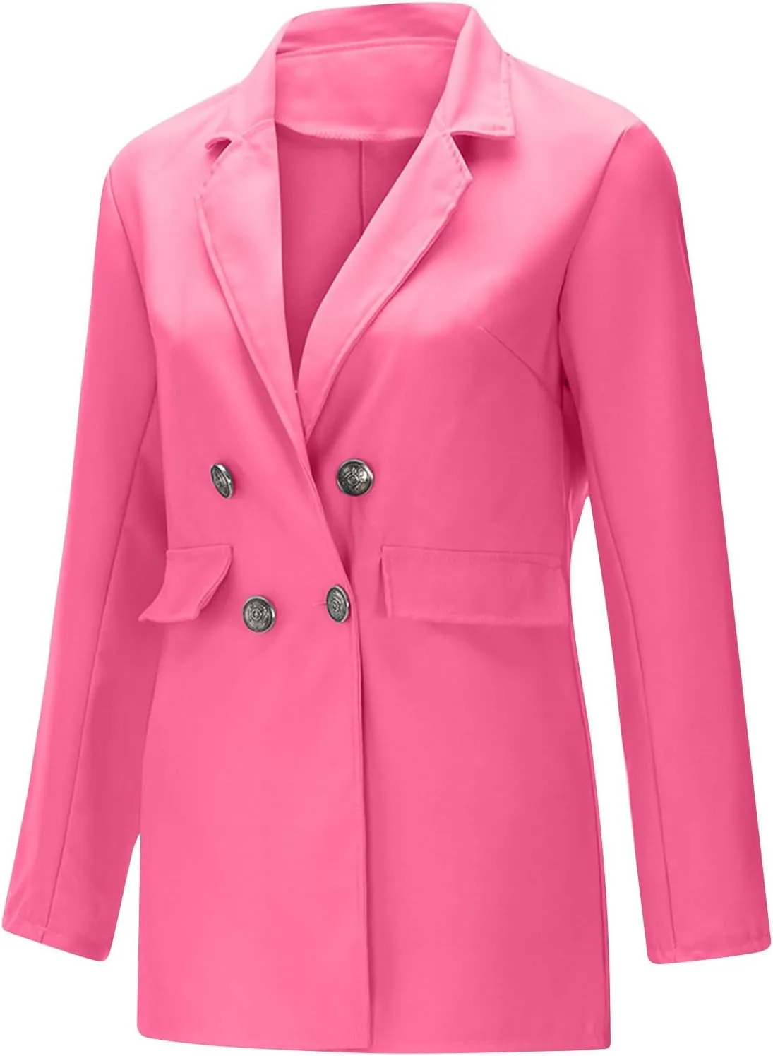 Wkishenl Blazers for Women Casual Long Sleeve Lapel Blazer Jackets Solid Button Open Front Jacket Plus Size Business Coats