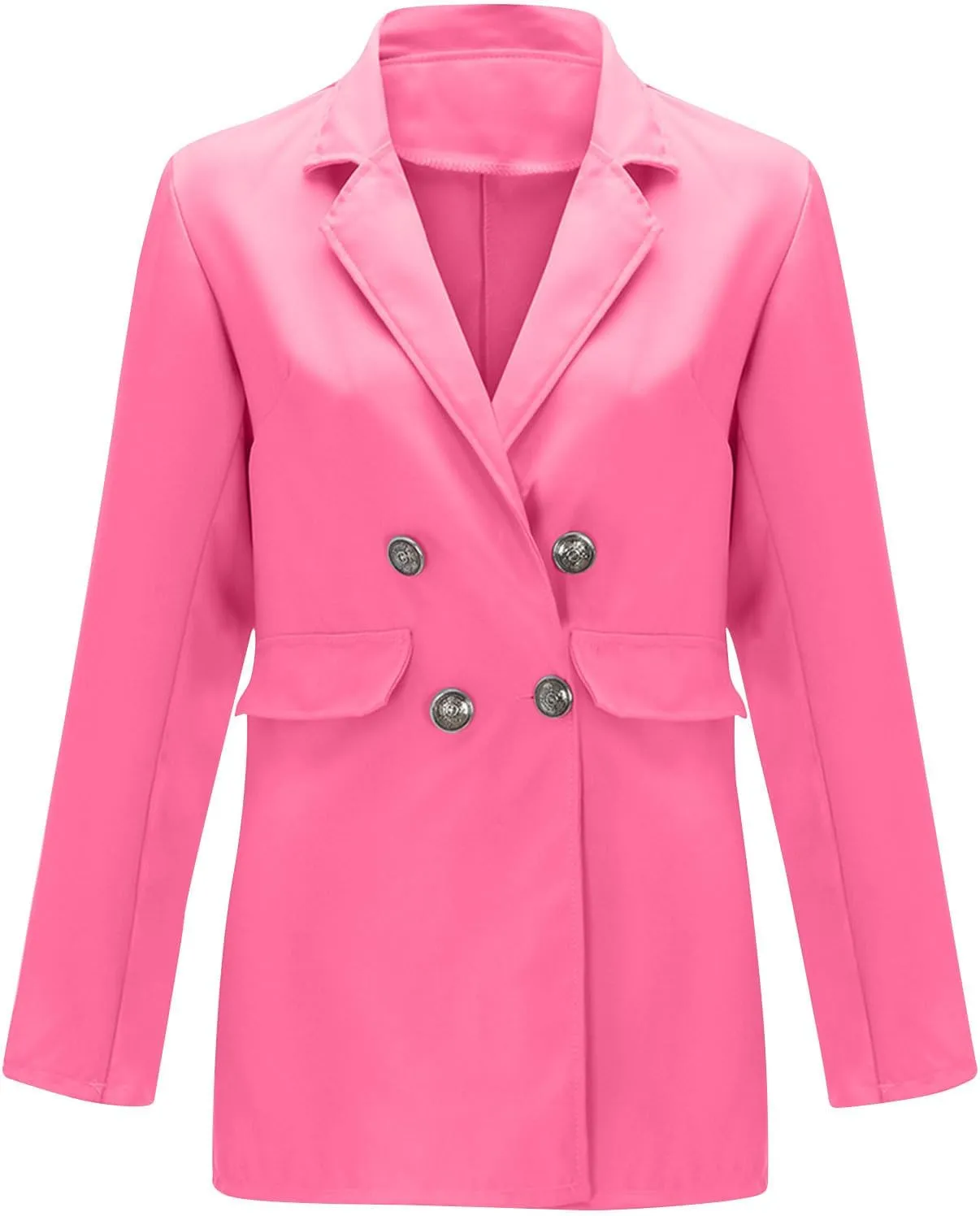 Wkishenl Blazers for Women Casual Long Sleeve Lapel Blazer Jackets Solid Button Open Front Jacket Plus Size Business Coats