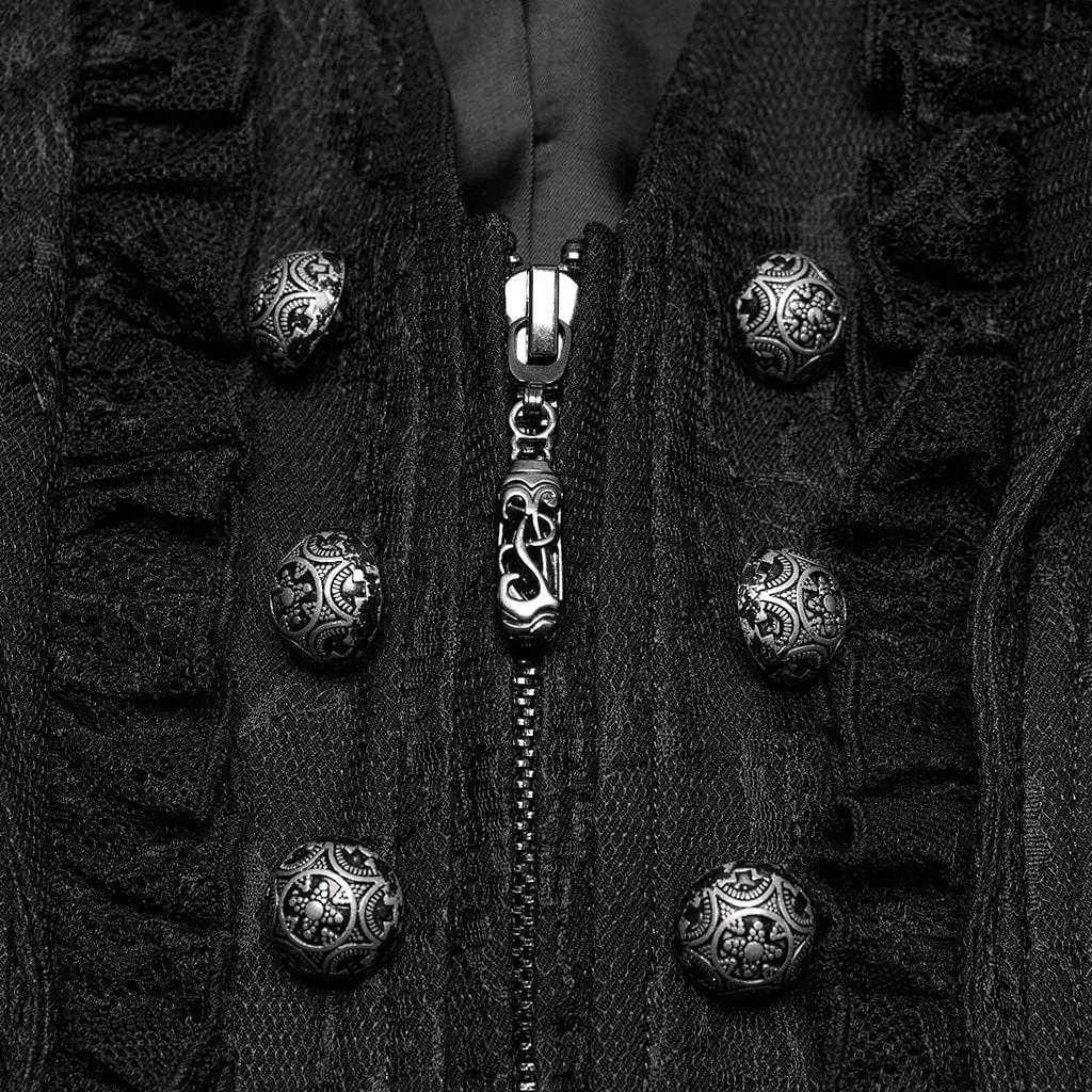 Women's Gothic Ruffled Lace Splice Lapel Vest Black